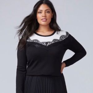Lane Bryant 22/24 Black and White Lace Color Block Sweater